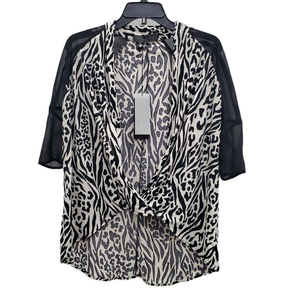 Stella & Jamie Women's‎ Black & White Deep V-neck Drape Front Raglan NWT Size M